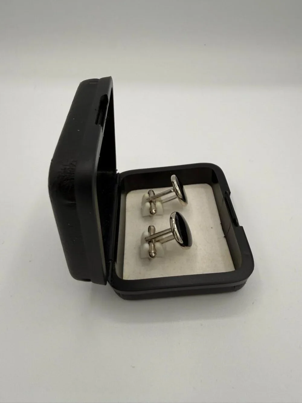Tuxedo Junction Black Cufflinks Silver Tone Formal Wedding Accessories Gift Box